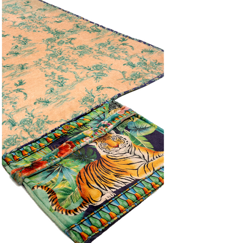 Johnny Was Tigres Travel Blanket Cream Reversible Blue Floral Home Lounge New