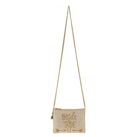 Mary Frances Bride Tribe White Wedding Zipper Beaded Bag Handbag Bridal Gold New
