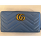Gucci GG Marmont Chevron Blue Gold Continental Wallet Leather Box Zip Around New