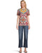 Johnny Was Janie Favorite Mcanna Crew Neck Short Tee Shirt Pink Beige Top NEW