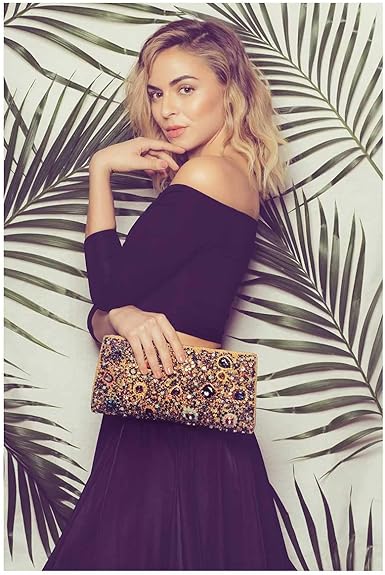 Mary Frances Starry Night Stone Beaded Clutch Handbag Purse Bag Black New