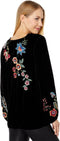 Johnny Was Ardell Velvet Relaxed Tee Blouse Floral Embroidery Top Shirt Black NEW