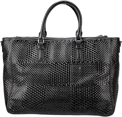 Tory Burch Robinson Black Tote Basketweave Saffiano Leather large Handbag Bag New