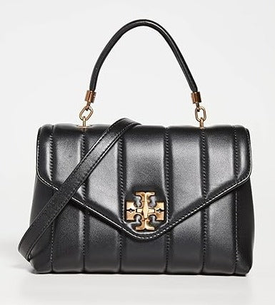 Tory Burch Kira Small Black Leather Single Top Handle Quilted Satchel Bag New