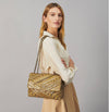 Tory Burch Kira Chevron Sankeskin Leather Handbag Shoulder Bag Brown Purse NEW