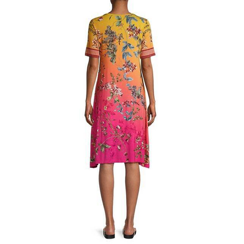 Johnny Was Emboy Swing Dress Blouse Floral Short Pink Yellow Flowers Small NEW