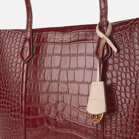 Tory Burch Perry Croc Embossed Three Compartment Tote Bag Red Leather Handbag New