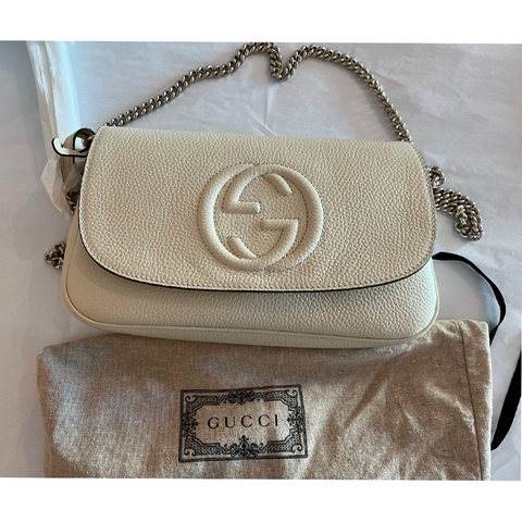 Gucci Soho GG Ivory Off White Leather Handbag Crossbody Clutch Italy Bag NEW
