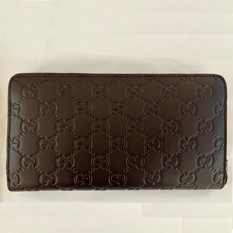 Gucci GG Large Dark Chocolate Brown Leather Zip Around Wallet Long Bifold New