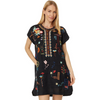 Johnny Was Lemona Dress Floral Embroidery Linen Black Button Front Flowers New