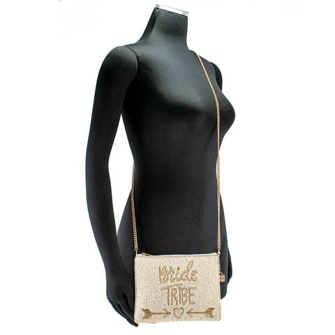 Mary Frances Bride Tribe White Wedding Zipper Beaded Bag Handbag Bridal Gold New