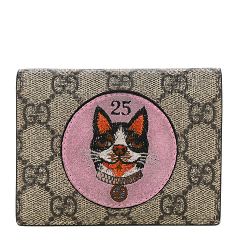 Gucci Dog Brown 25 GG Card Case Pink Leather Small Wallet Red Italy Bosco Bag NEW
