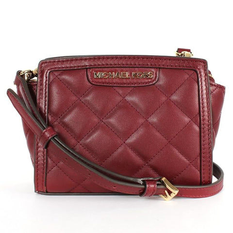 Michael Kors Selma Quilted Mini Messenger Claret Maroon Crossbody Purse Bag New
