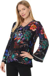 Johnny Was Janie Favorite V Kimono Midnight Tee Swing Floral Shirt Black Top Small NEW