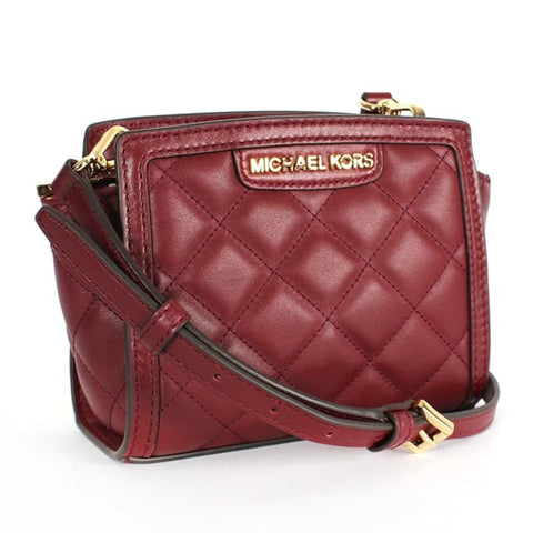 Michael Kors Selma Quilted Mini Messenger Claret Maroon Crossbody Purse Bag New