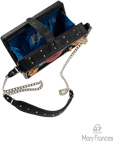 Mary Frances Day of the Dead Crossbody Beaded Handbag Embroidered Heart Bag Purse Blue NEW