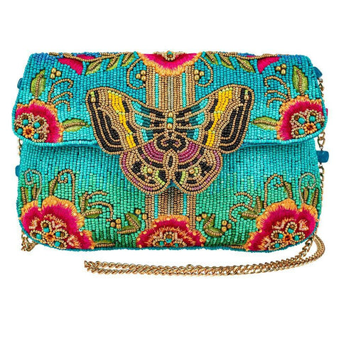 Mary Frances Butterfly Blue Pink Spring Special Beaded Crossbody Handbag Bag New