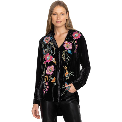 Johnny Was Sidonia Velvet Legging Pant Special Floral Embroidery Pants Black NEW
