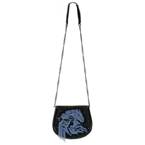 Mary Frances Disney Frozen 2 Fearless Blue Horse Black Bead Elsa Bag Handbag New