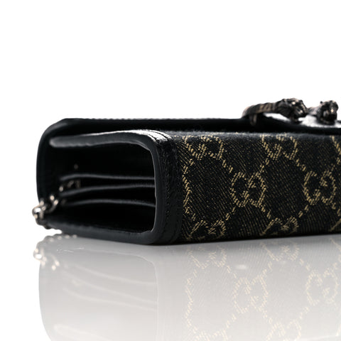 Gucci Dionysus GG Mini Chain Wallet Black Denim Handbag Silver Italy Bag NEW