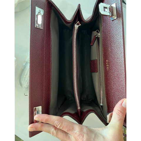 Gucci Zumi Gold Wine Red Shoulder Bag Top Handle Handbag Leather Bordeaux NEW