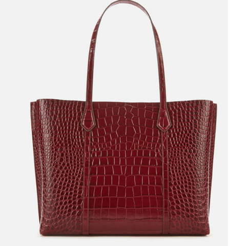 Tory Burch Perry Croc Embossed Three Compartment Tote Bag Red Leather Handbag New