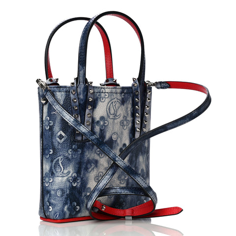 Christian Louboutin Calfskin Cabata Punk Mini Leather Tote Blue Bag Handbag NEW