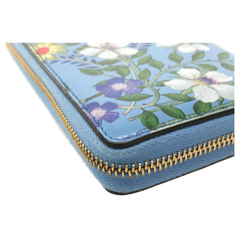 Gucci Nymphae Azure Shanghai Blue Large Floral Zip Wallet Purse Italy Bag NEW