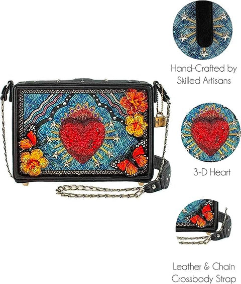 Mary Frances Day of the Dead Crossbody Beaded Handbag Embroidered Heart Bag Purse Blue NEW