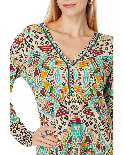 Johnny Was Etris Janie Favorite Long Sleeve Button Henley Tee Shirt Beige Top XXL NEW