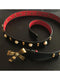 Gucci Studded Leather Belt Metal Bow Hibiscus Red Black Belt Moon Pearl Italy NEW