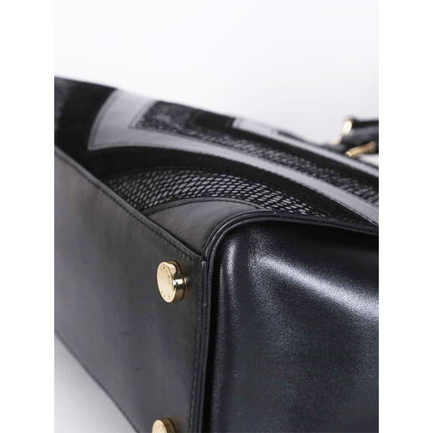 Michael Kors Selma Chevron Satchel Black Leather Tote Top Handle Handbag Bag New