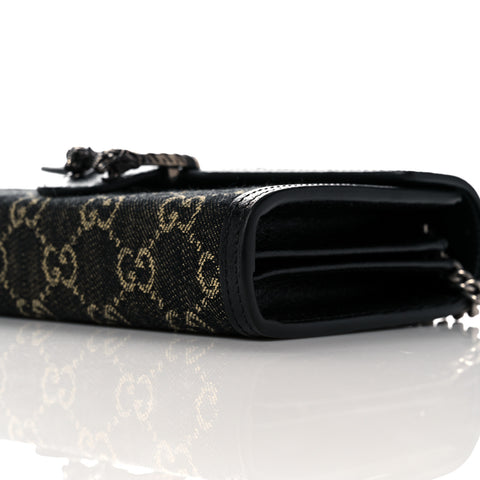 Gucci Dionysus GG Mini Chain Wallet Black Denim Handbag Silver Italy Bag NEW