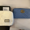 Gucci GG Marmont Chevron Blue Gold Continental Wallet Leather Box Zip Around New