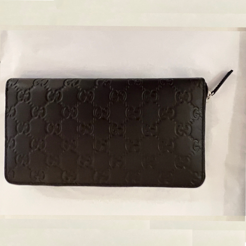 Gucci GG Large Dark Chocolate Brown Leather Zip Around Wallet Long Bifold New