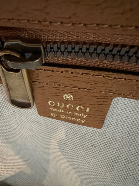 GUCCI GG Disney X Mickey Mouse Zip Around Tan Brown Purse Wallet Italy NEW