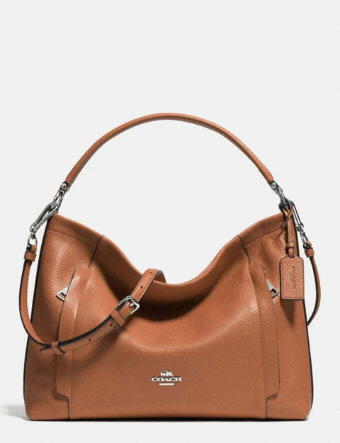 Coach Pebbled Leather Scout Hobo Saddle Soft Zipper Handbag Bag Brown Purse NEW