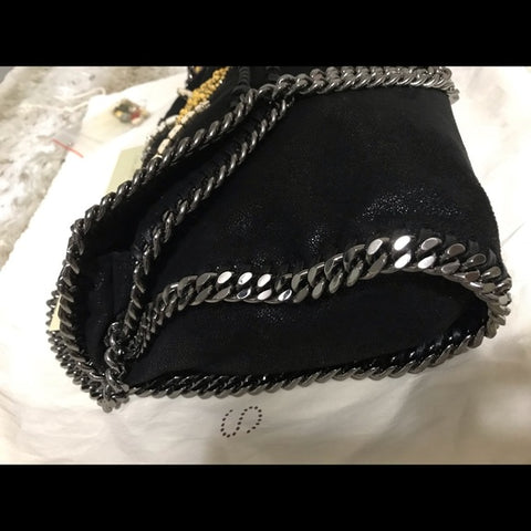 Stella McCartney Falabella Shaggy Embellished Tote Handbag Leather Black Bag New