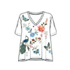 Johnny Was Nicolette V Neck Short Sleeve Tee Cotton Shirt Floral Embroidery Top White NEW