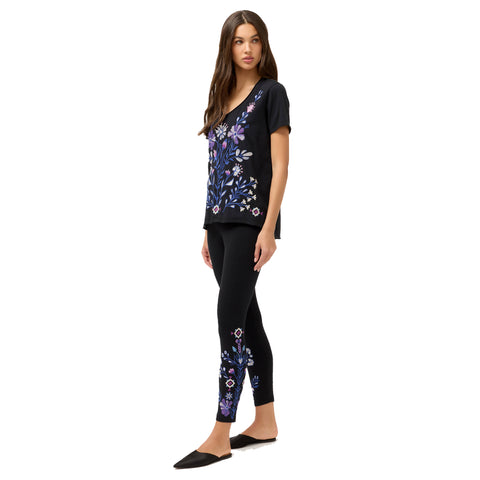 Johnny Was Adina Legging Cotton Pant Floral Embroidered Black Leggings Pants NEW