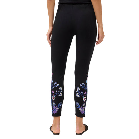 Johnny Was Adina Legging Cotton Pant Floral Embroidered Black Leggings Pants NEW