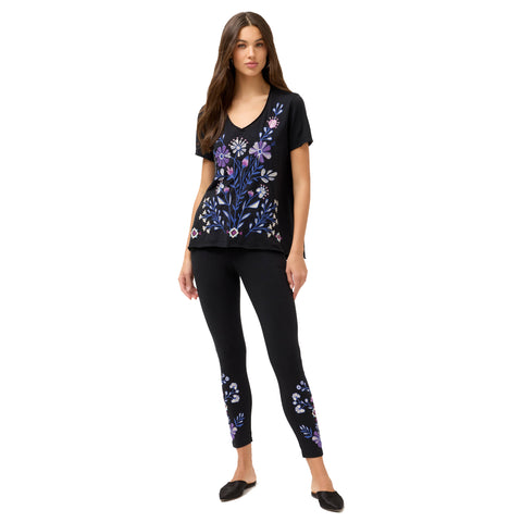 Johnny Was Adina Legging Cotton Pant Floral Embroidered Black Leggings Pants NEW