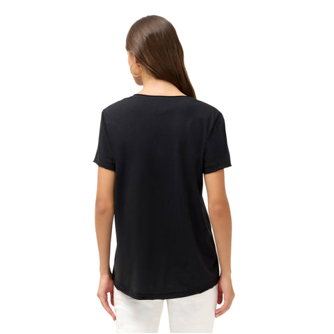 Johnny Was Adina Everyday Tee Cotton Short Black Shirt Floral Embroidery Top NEW