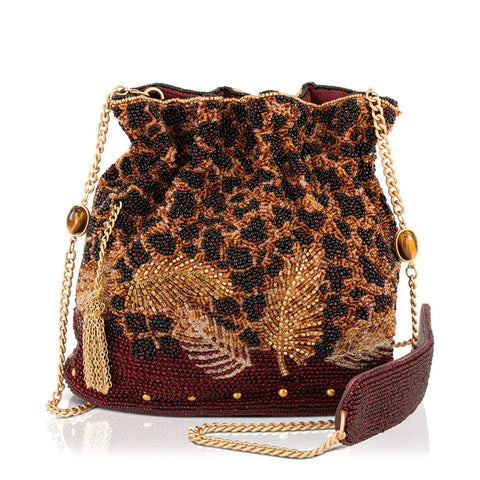 Mary Frances A Little Wild Leopard Crossbody Bag Handbag Burgundy Gold Purse NEW