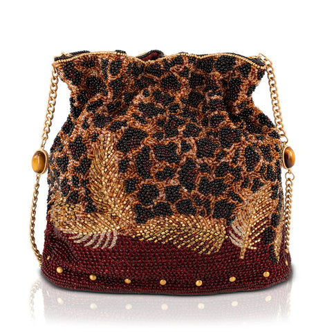 Mary Frances A Little Wild Leopard Crossbody Bag Handbag Burgundy Gold Purse NEW