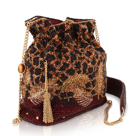 Mary Frances A Little Wild Leopard Crossbody Bag Handbag Burgundy Gold Purse NEW