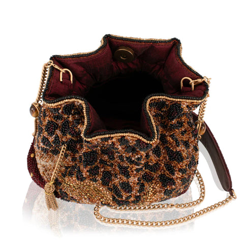 Mary Frances A Little Wild Leopard Crossbody Bag Handbag Burgundy Gold Purse NEW