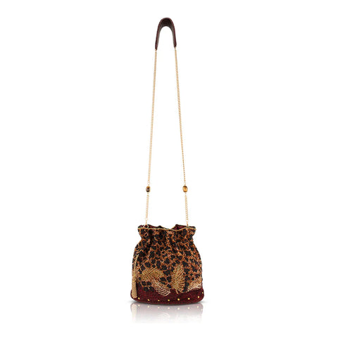 Mary Frances A Little Wild Leopard Crossbody Bag Handbag Burgundy Gold Purse NEW