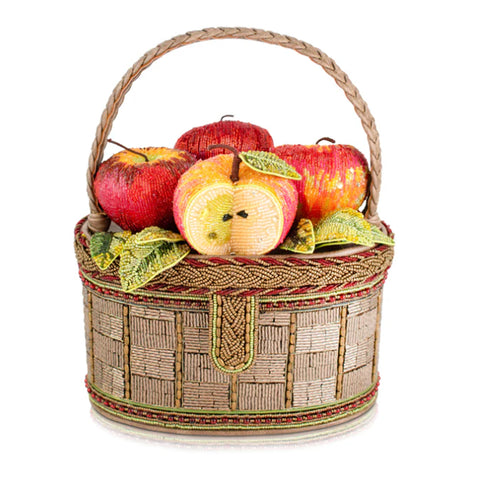 Mary Frances Apple Orchard Top Handle Bag Red Gold Basket Handbag Beige Purse NEW