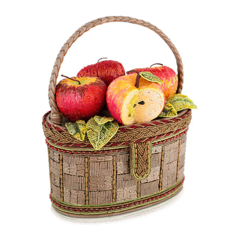 Mary Frances Apple Orchard Top Handle Bag Red Gold Basket Handbag Beige Purse NEW
